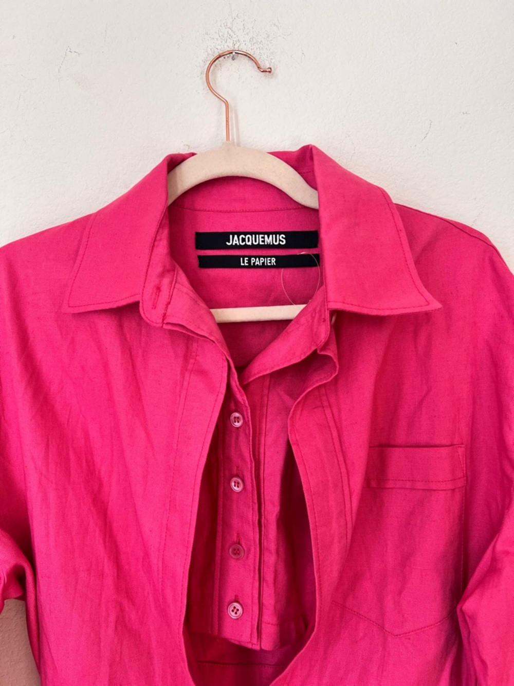 Jacquemus La Robe Baunhilha Pink Mini Shirt Dress FR 34 Cotton Linen Designer - Picture 4 of 10
